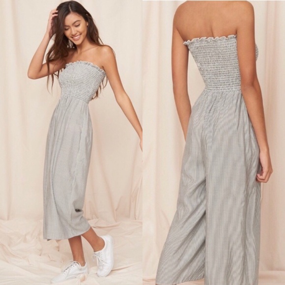 Garage Pants - Garage Smocked Jumpsuit Grey/White Stripes XS